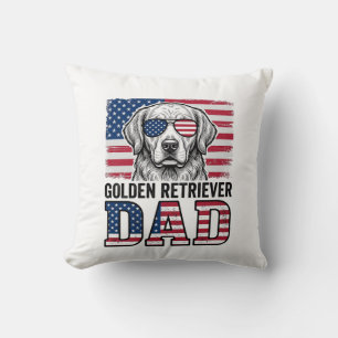 Golden Retriever Dad Patriotic Vintage Dog Shirt_1 Throw Pillow