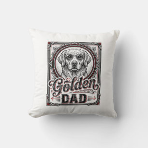 Golden Retriever Dad Vintage Engraving Design_1 Throw Pillow