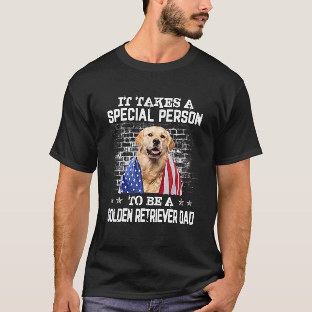 Golden Retriever Dad With Proud American Flag Dog T-Shirt (Front)