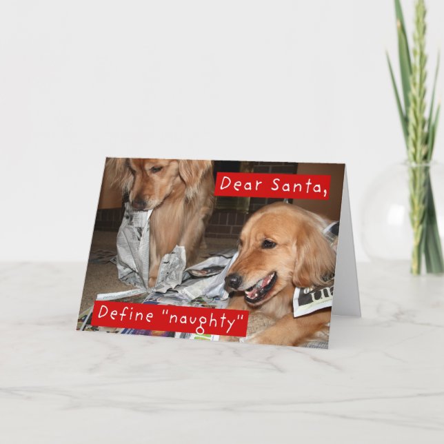 Golden Retriever Define Naughty Christmas Holiday Card (Front)
