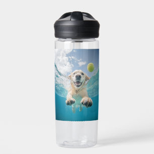 Golden Retriever Diving Tennis Ball Underwater Water Bottle