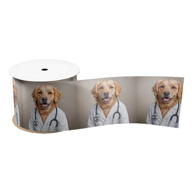 Golden Retriever Doctor With a Stethoscope Satin Ribbon (Spool)