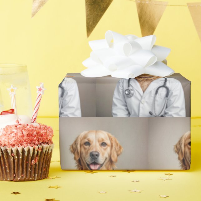 Golden Retriever Doctor With a Stethoscope Wrapping Paper (Birthday Party)