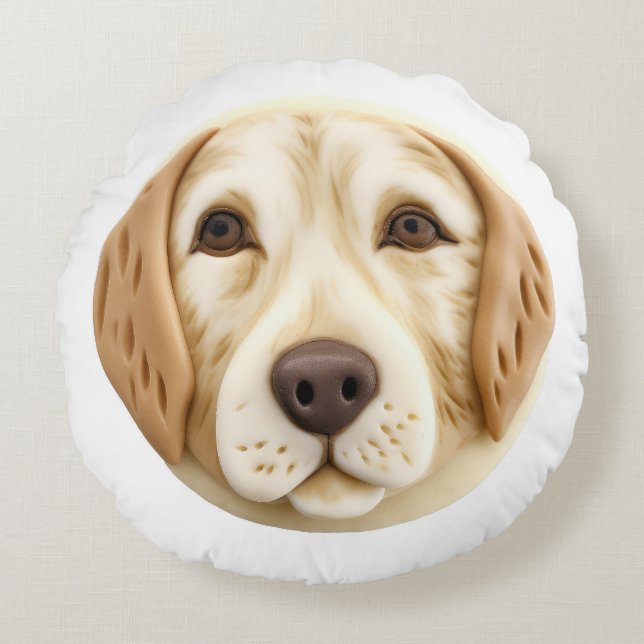 Golden Retriever Dog 3D Inspired Round Pillow (Front)