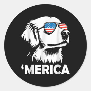 Golden Retriever Dog 4th Of July Merica Classic Round Sticker