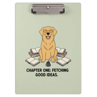 Golden Retriever Dog Academic Vibes Green Writing  Clipboard