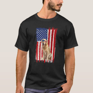 Golden Retriever Dog American Flag Patriotic  4th  T-Shirt