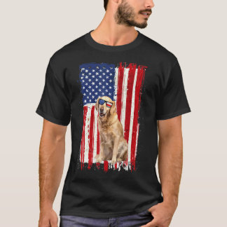 Golden Retriever Dog American Flag Patriotic  4th  T-Shirt