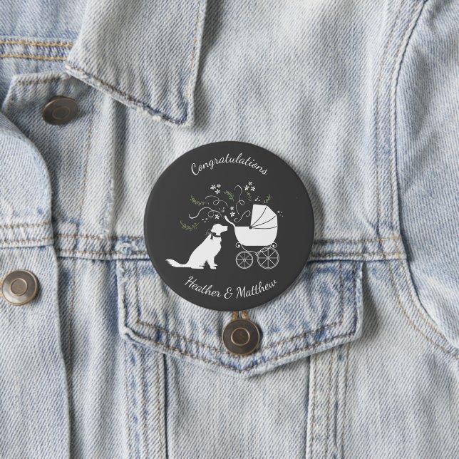 Golden Retriever Dog Baby Shower 3 Inch Round Button (In Situ)