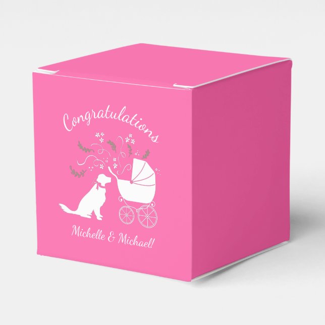 Golden Retriever Dog Baby Shower Pink Girl Favor Box (Front Side)