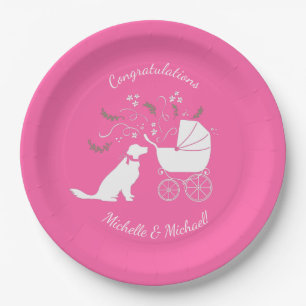 Golden Retriever Dog Baby Shower Pink Girl Paper Plate