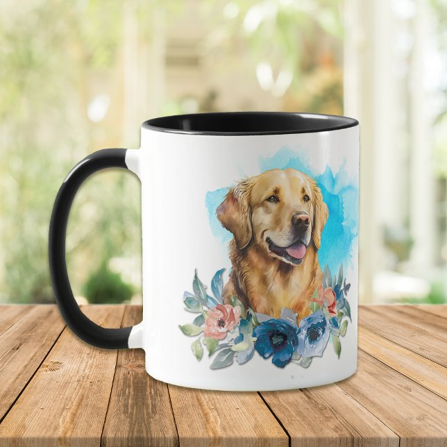 Golden Retriever Dog Blue Floral Bouquet Mug (Creator Uploaded)