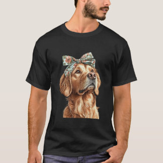 Golden Retriever Dog Boho Coquette Bow Mom Mothers T-Shirt