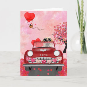 Golden Retriever Dog Car with Hearts Valentine's   Card