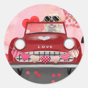 Golden Retriever Dog Car with Hearts Valentine's   Classic Round Sticker
