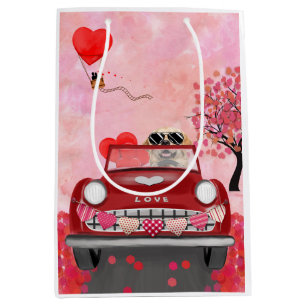 Golden Retriever Dog Car with Hearts Valentine's Medium Gift Bag