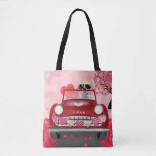 Golden Retriever Dog Car with Hearts Valentine's Tote Bag
