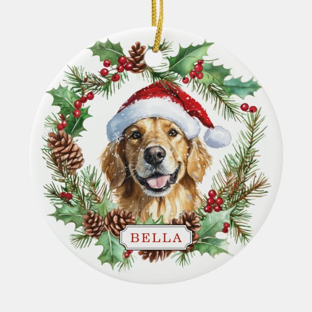 Golden Retriever Dog Ceramic Circle Ornament (Front)