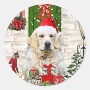 Golden Retriever Dog Christmas  Classic Round Sticker