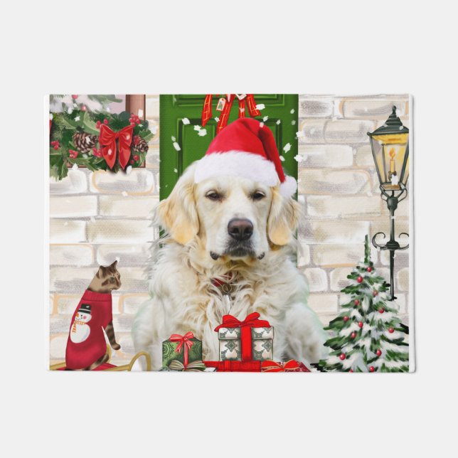 Golden Retriever Dog Christmas  Doormat (Front)