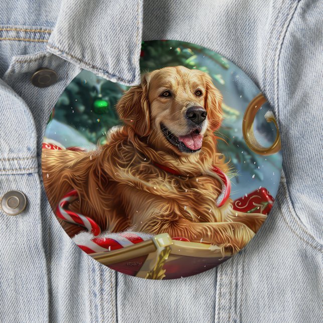 Golden Retriever Dog Christmas Festive  6 Inch Round Button (In Situ)