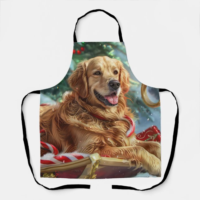 Golden Retriever Dog Christmas Festive  Apron (Front)
