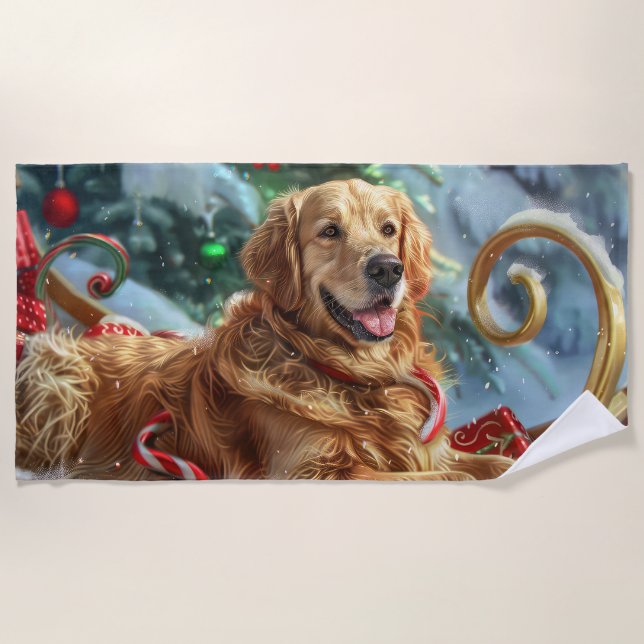 Golden Retriever Dog Christmas Festive  Beach Towel (Front)