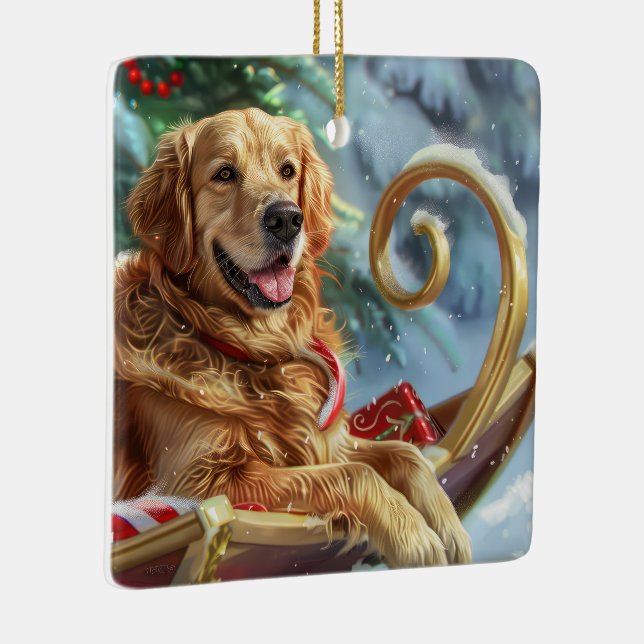 Golden Retriever Dog Christmas Festive  Ceramic Ornament (Right)