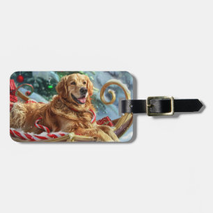 Golden Retriever Dog Christmas Festive  Luggage Tag