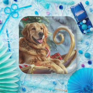 Golden Retriever Dog Christmas Festive  Paper Plate