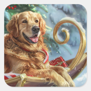 Golden Retriever Dog Christmas Festive  Square Sticker