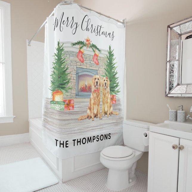 Golden Retriever Dog Christmas Fireplace Scene (In Situ)