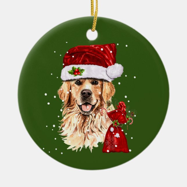 Golden Retriever   Dog Christmas Holiday Gift Ceramic Ornament (Front)