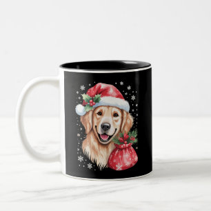 Golden Retriever Dog Christmas Light Holiday Party Two-Tone Coffee Mug