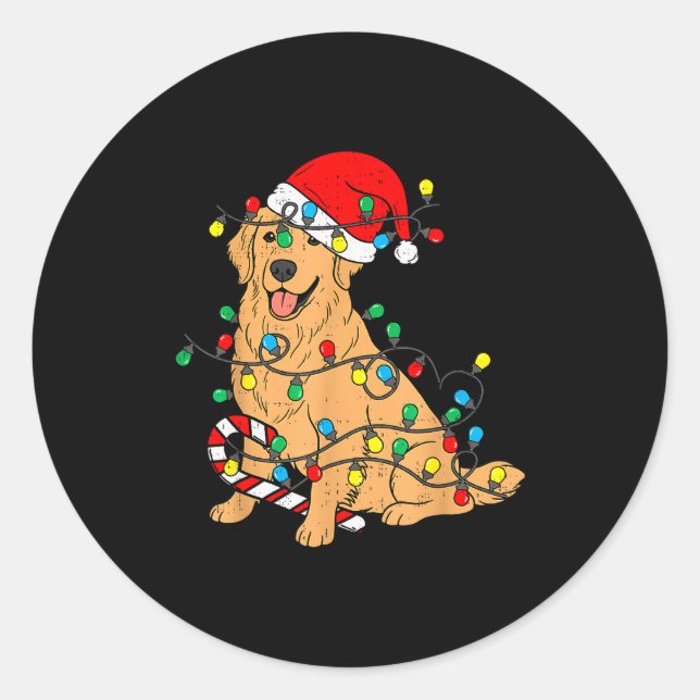 Golden Retriever Dog Christmas Lights Xmas Pet Dog Classic Round Sticker (Front)