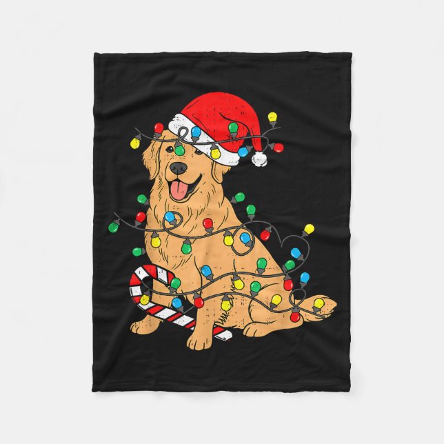 Golden Retriever Dog Christmas Lights Xmas Pet Dog Fleece Blanket (Front)
