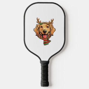 Golden Retriever Dog Christmas Reindeer Santa Hat Pickleball Paddle