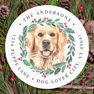 Golden Retriever Dog Christmas Return Address Classic Round Sticker