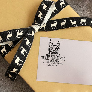 Golden Retriever Dog Christmas Return Address Rubber Stamp