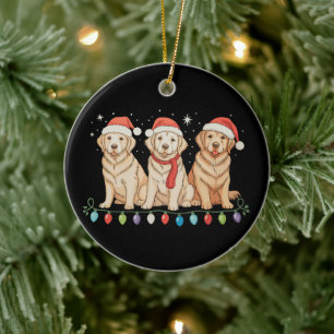 Golden Retriever Dog Christmas Santa Xmas Lights Ceramic Ornament