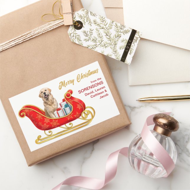 Golden Retriever Dog Christmas Sleigh Sticker (Gifting)