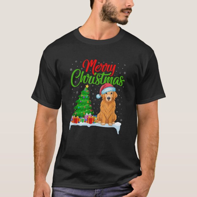 Golden Retriever Dog Christmas Tree Lights Xmas Do T-Shirt (Front)