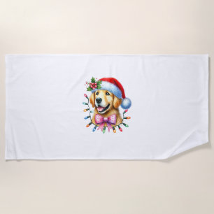 Golden Retriever Dog Coquette Bow Christmas Matchi Beach Towel
