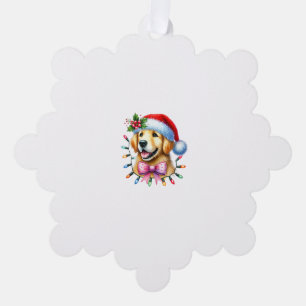 Golden Retriever Dog Coquette Bow Christmas Matchi Ornament Card