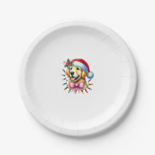 Golden Retriever Dog Coquette Bow Christmas Matchi Paper Plate