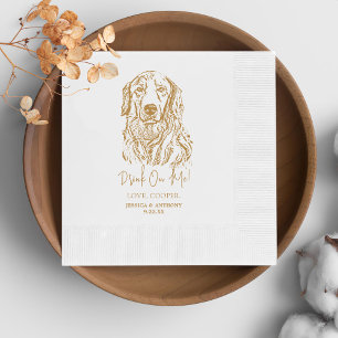 Golden Retriever Dog Custom Hand Drawing Wedding Napkin