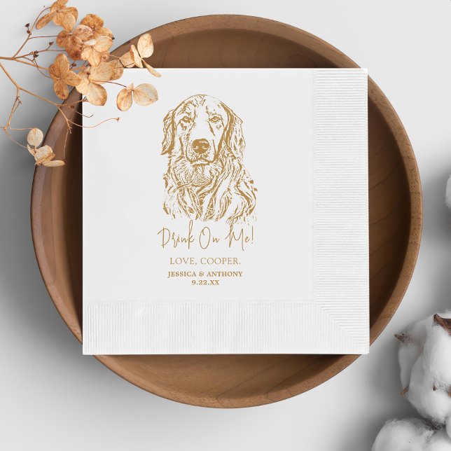 Golden Retriever Dog Custom Hand Drawing Wedding Napkin (Creator Uploaded)