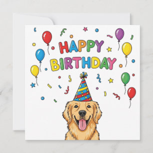  Golden Retriever Dog Doodle Happy Birthday Card