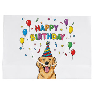  Golden Retriever Dog Doodle Happy Birthday  Large Gift Bag