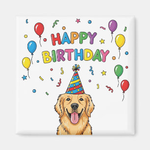  Golden Retriever Dog Doodle Happy Birthday  Magnet